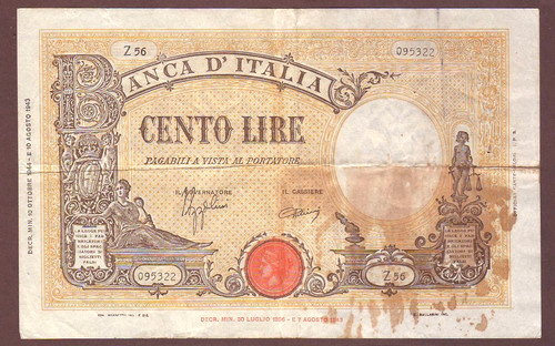Italy 100 lire 10 - 100, 10.10.1944