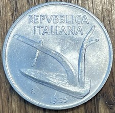 Italy 10 Lira Coin, 2955, UNC