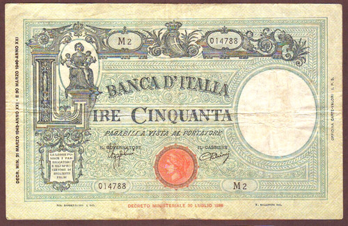 Italy lire 31 3 43 - 50,